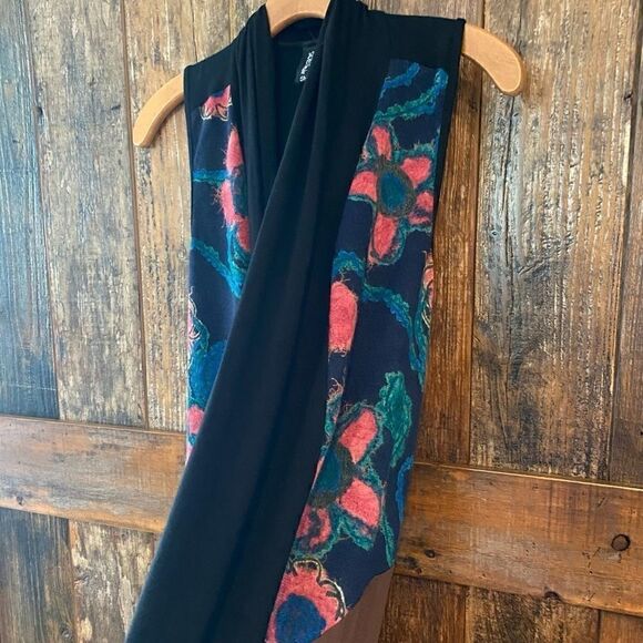 Sacred Threads S/M Black Teal BOHO Floral Fabric Lagenlook Sleeveless Duster - Picture 11 of 13